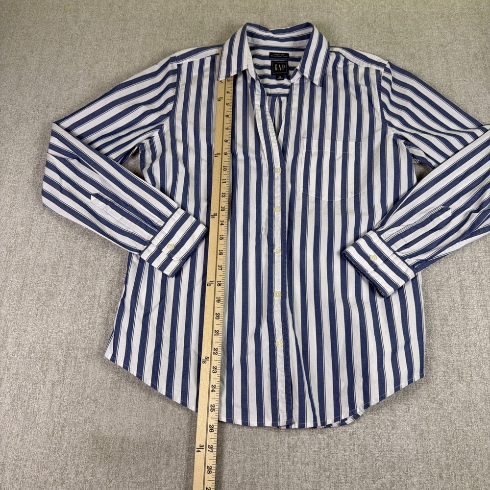 GAP Womens M Blue White Striped Button Down "Perfect Shirt" 100% Cotton Classic - Picture 7 of 14